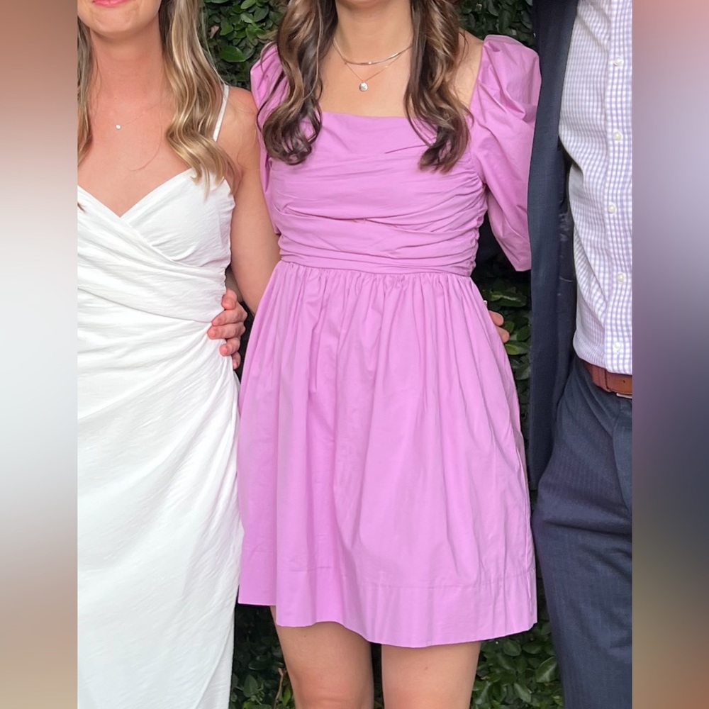 vestique Lilac Puff-Sleeve Ruched Waist Mini Dress